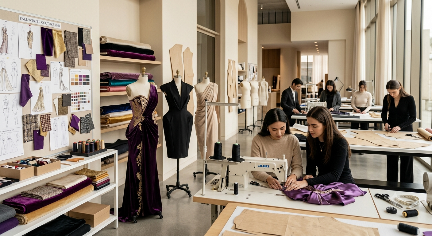 Fashion design student sketching an original garment illustration at Fashion O Institute