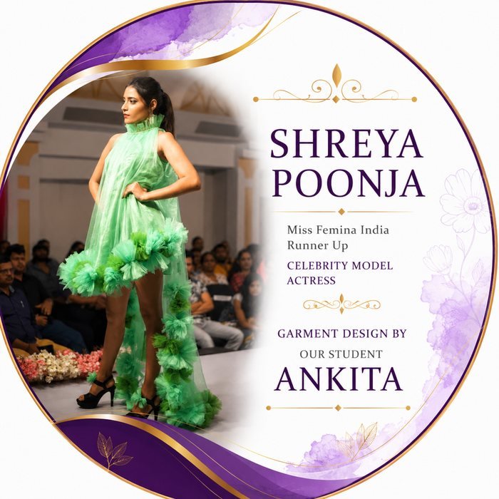Garment designed by a Fashion O student, worn by Shreya Poonja, Miss Femina India Runner Up